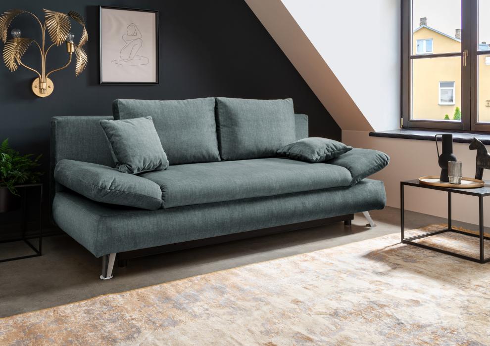 2-Sitzer Sofa Federkern mit Schlaffunktion und Bettkasten 208 cm breit Blau DALE