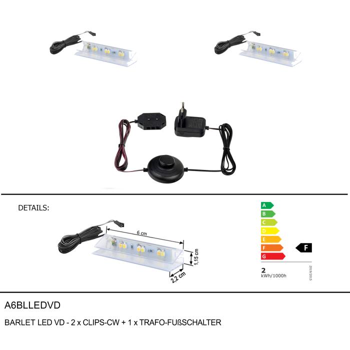 BARLET LED VD-2xCLIPS-CW+1xTRAFO-FUßSCHALTER von Forestdream A6BLLEDVD Kaltweiss