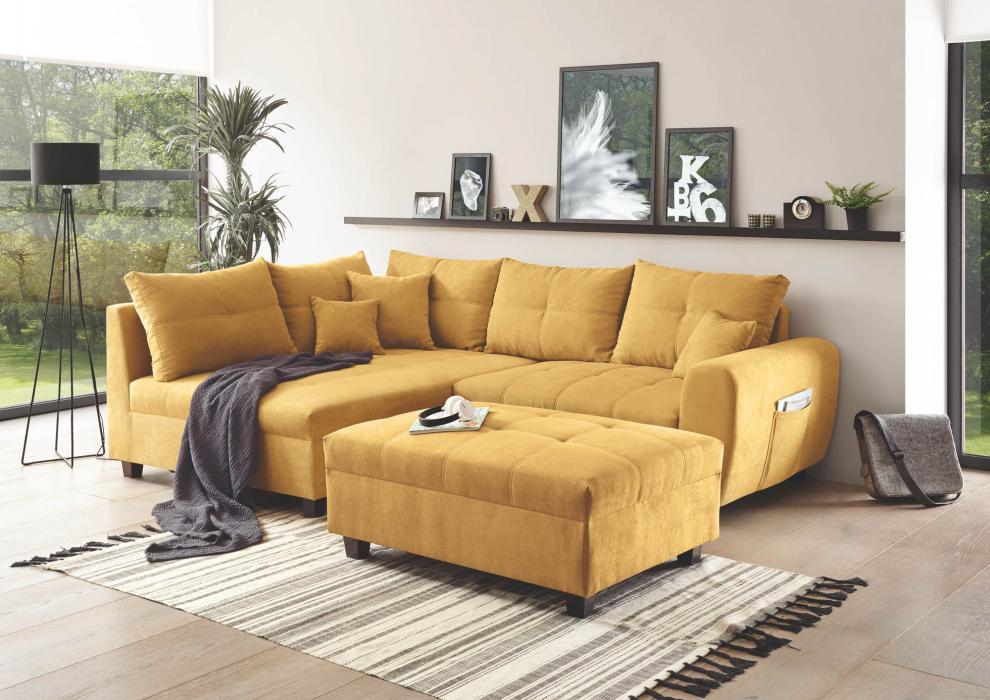 Couch L Form 248 x 176 cm Gelb Sofa mit Hocker LIER