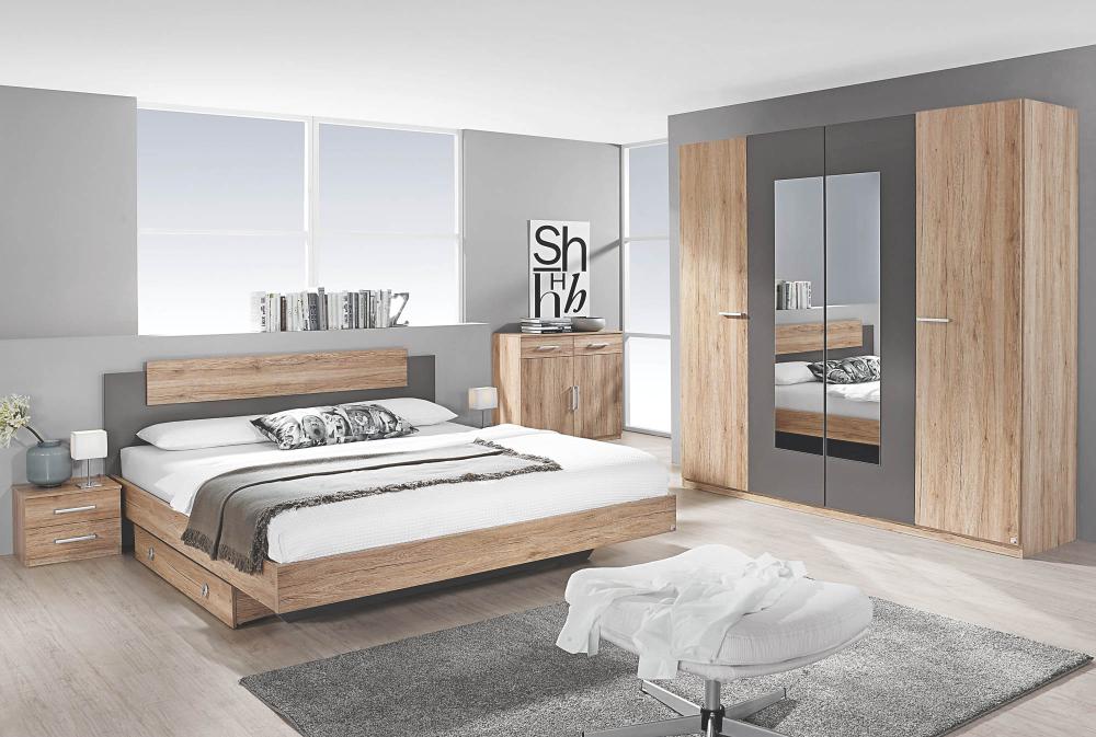 Schlafzimmer 4-tlg Borba von Rauch Packs mit 180x200 Bett Eiche Sanremo hell / lavagrau