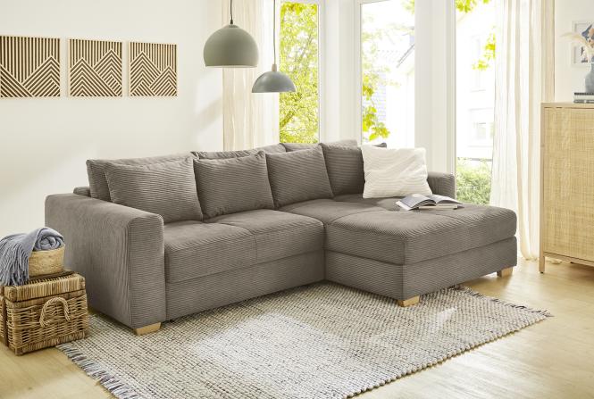 Ecksofa mit Schlaffunktion Cord Grau 190 x 290 cm KAMPEN