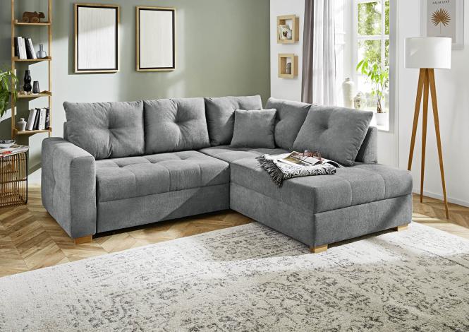 Ecksofa mit Schlaffunktion und Bettkasten Dunkelgrau 228 x 199 cm beidseitig montierbar HEIDELBERG