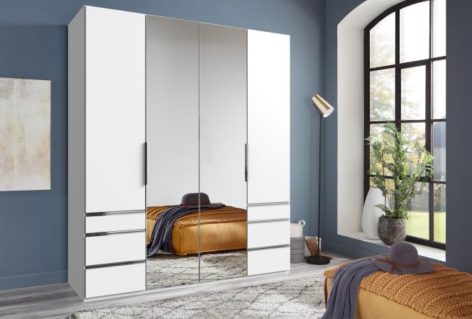 Kleiderschrank 200 cm breit mit Spiegel und Schubladen LEVEL36 A Weiß