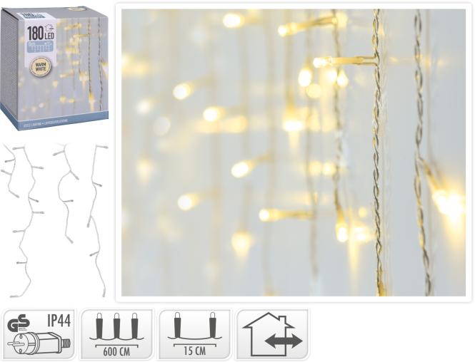 LED-Lichtervorhang 180 LED warmweiss Weiss