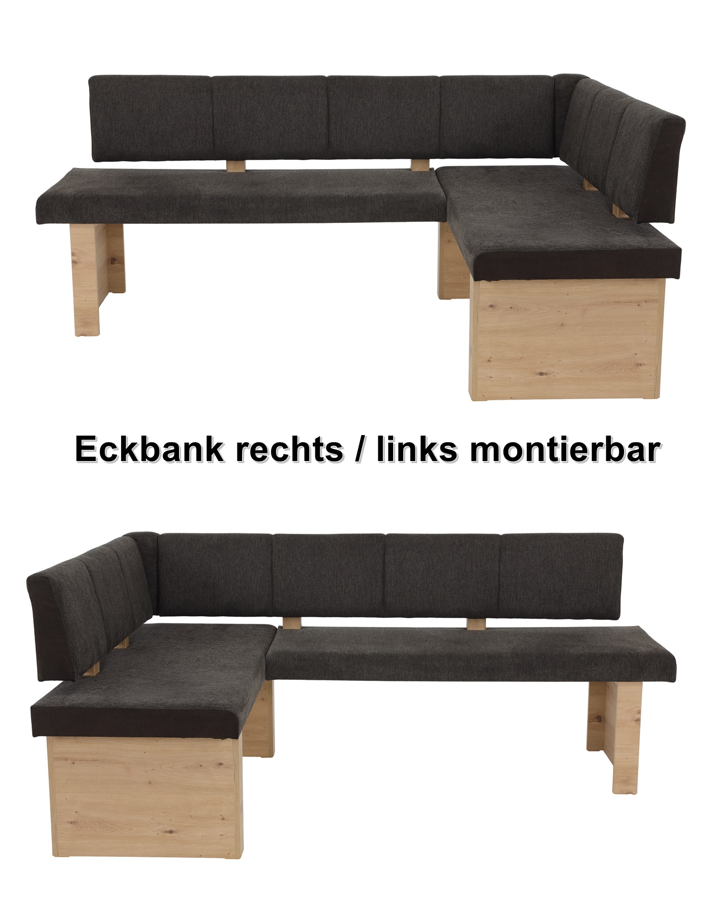 Eckbank Webstoff LINN-EB braun von re/li 140x200 Hela montierbar